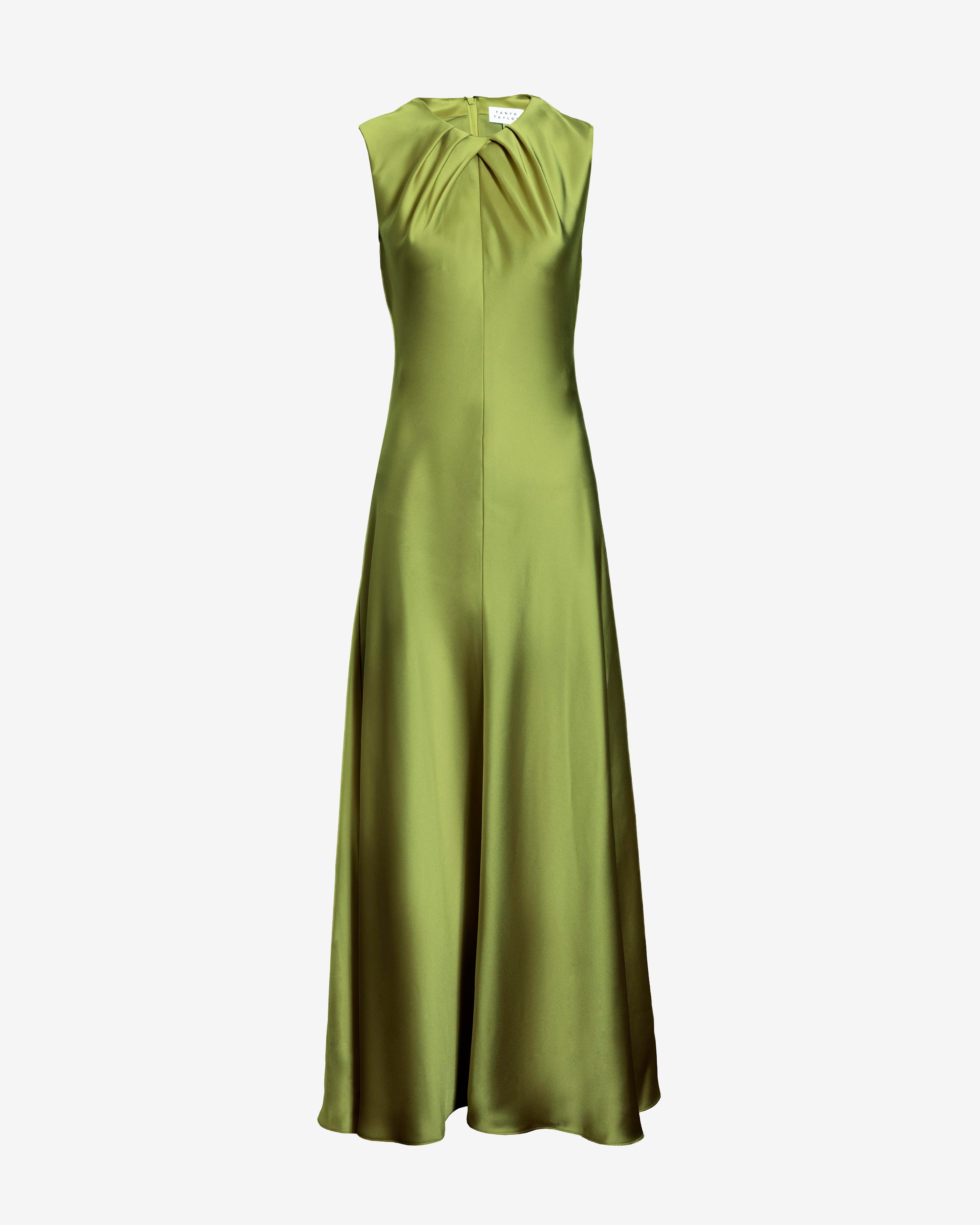 brandon maxwell green silk dress Tanya Taylor | Emily | Asparagus vibrant dress Sweater Dress for Women US SIZE:US20 A self button neck