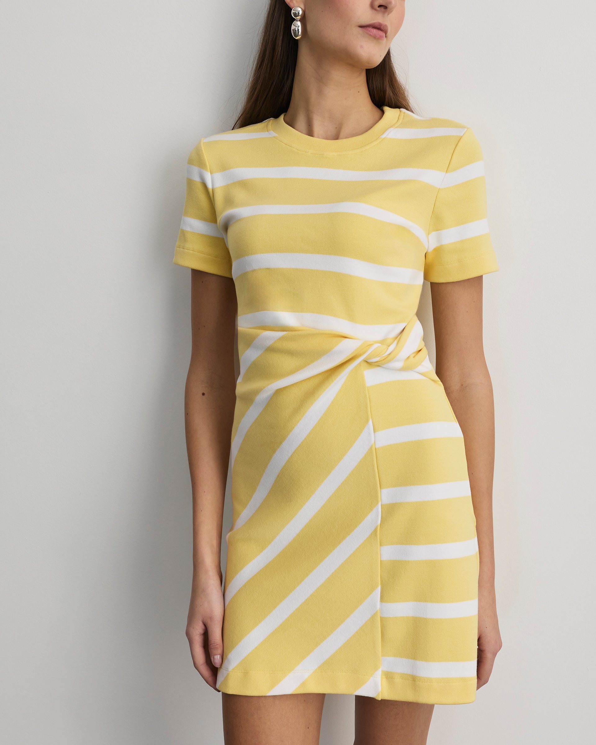 Tanya Taylor | Short Striped Cody Dress | Lemon Meringue/ White Wide Stripe Midi Dress Tanya Taylor | Short Striped Cody Dress | Lemon Meringue/ White Wide Stripe Midi Dress