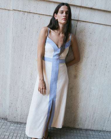 Madden Dress in Cream & Powder Blue 12