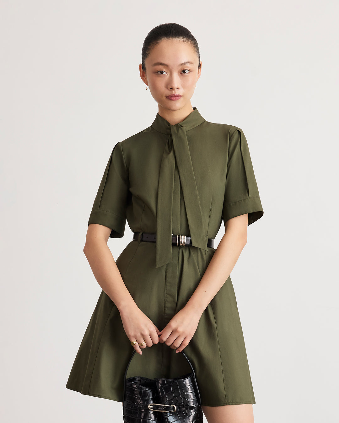 army green shirt dress Tanya Taylor | Anna | Mini Dress fall26