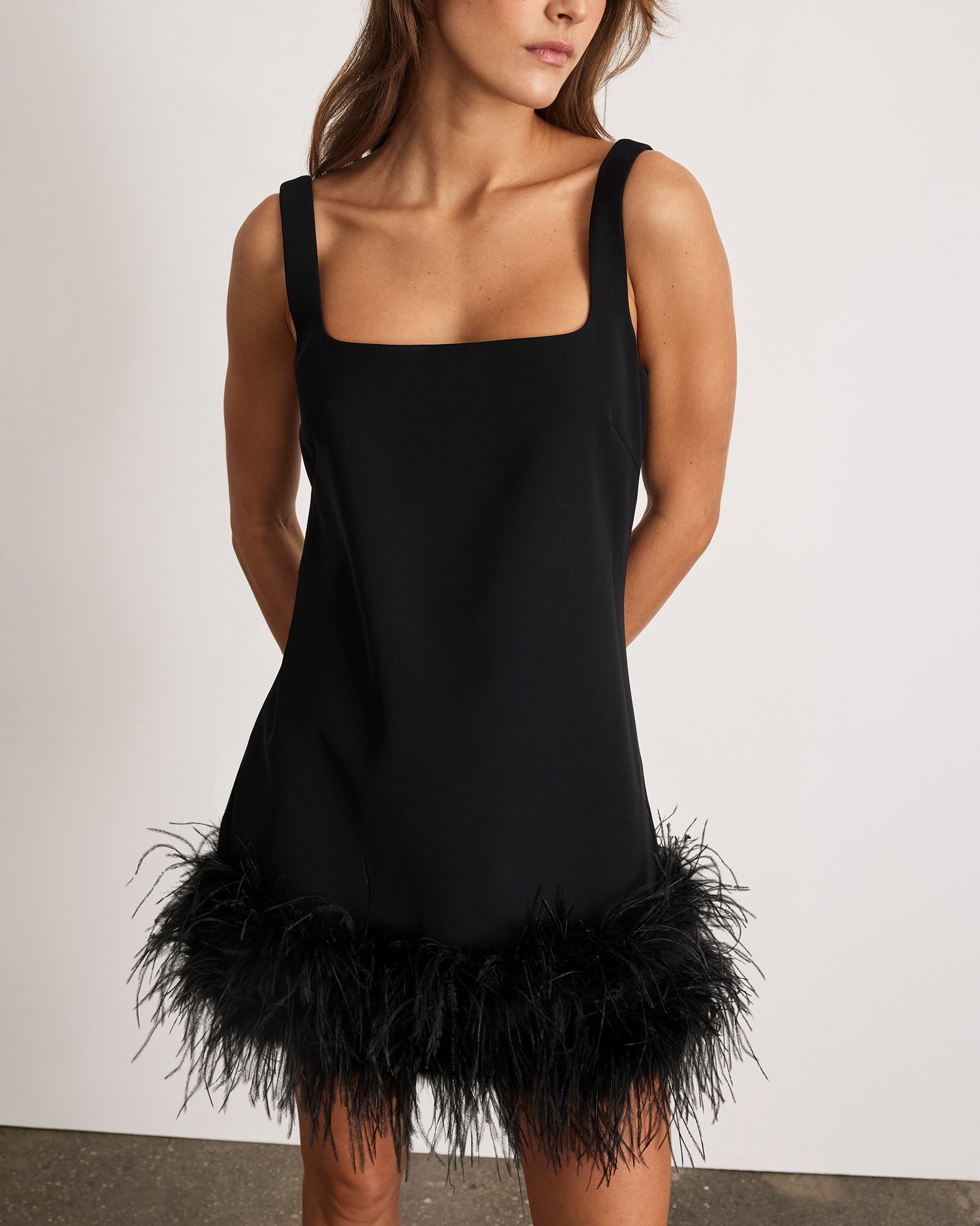 blue dress for baby girl Elegant Black Feather Sloane Corset Gown
