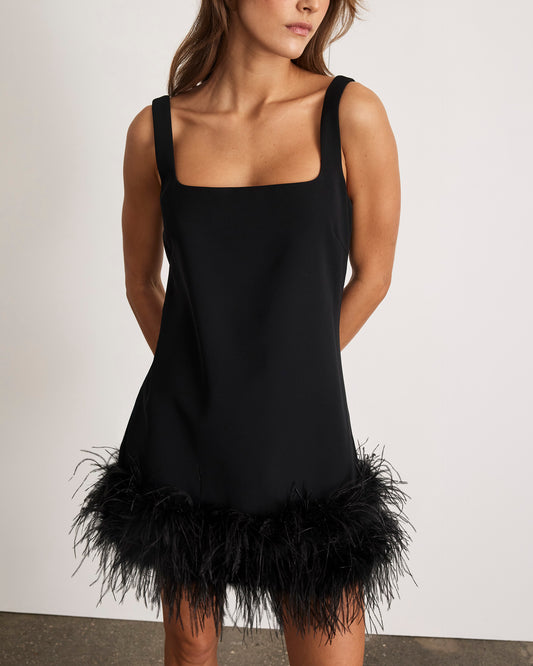 feather dress black Black Detail Faux Feather Dress – Marcy Boutique main image 1