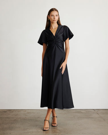 knee length dresses for ladies Sia Lace Trim Satin Midi Dress main image 0