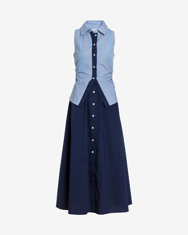 collared navy blue dress Tanya Taylor | Hannah Dress | Cloudy Blue/optic White