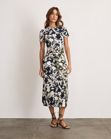 Tanya Taylor | Jan Dress | Maritime Blue/army Multi Short Sleeve Midi T-shirt Dress