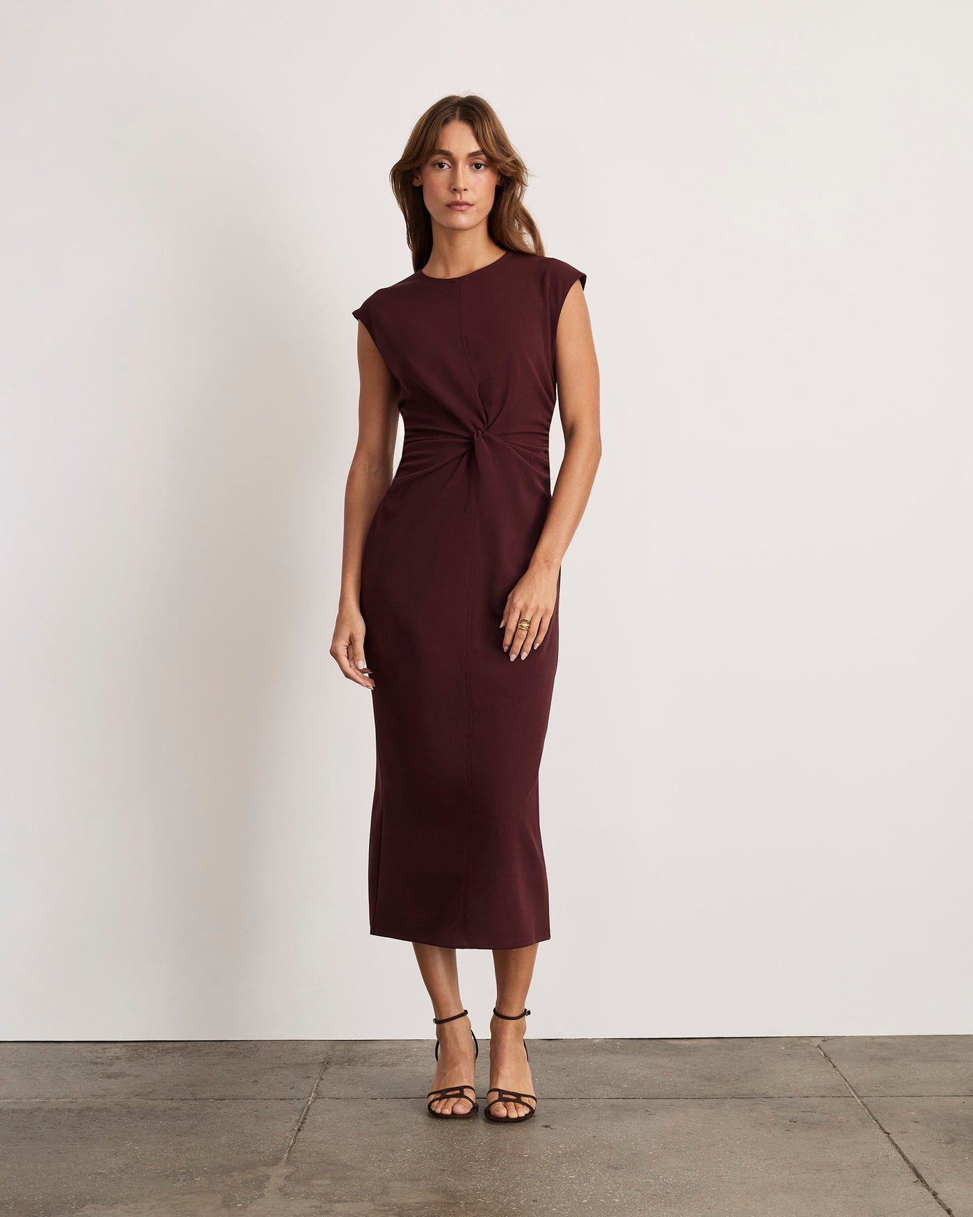 Tanya Taylor Kimberly Scuba Twist Midi-Dress - Deep Plum