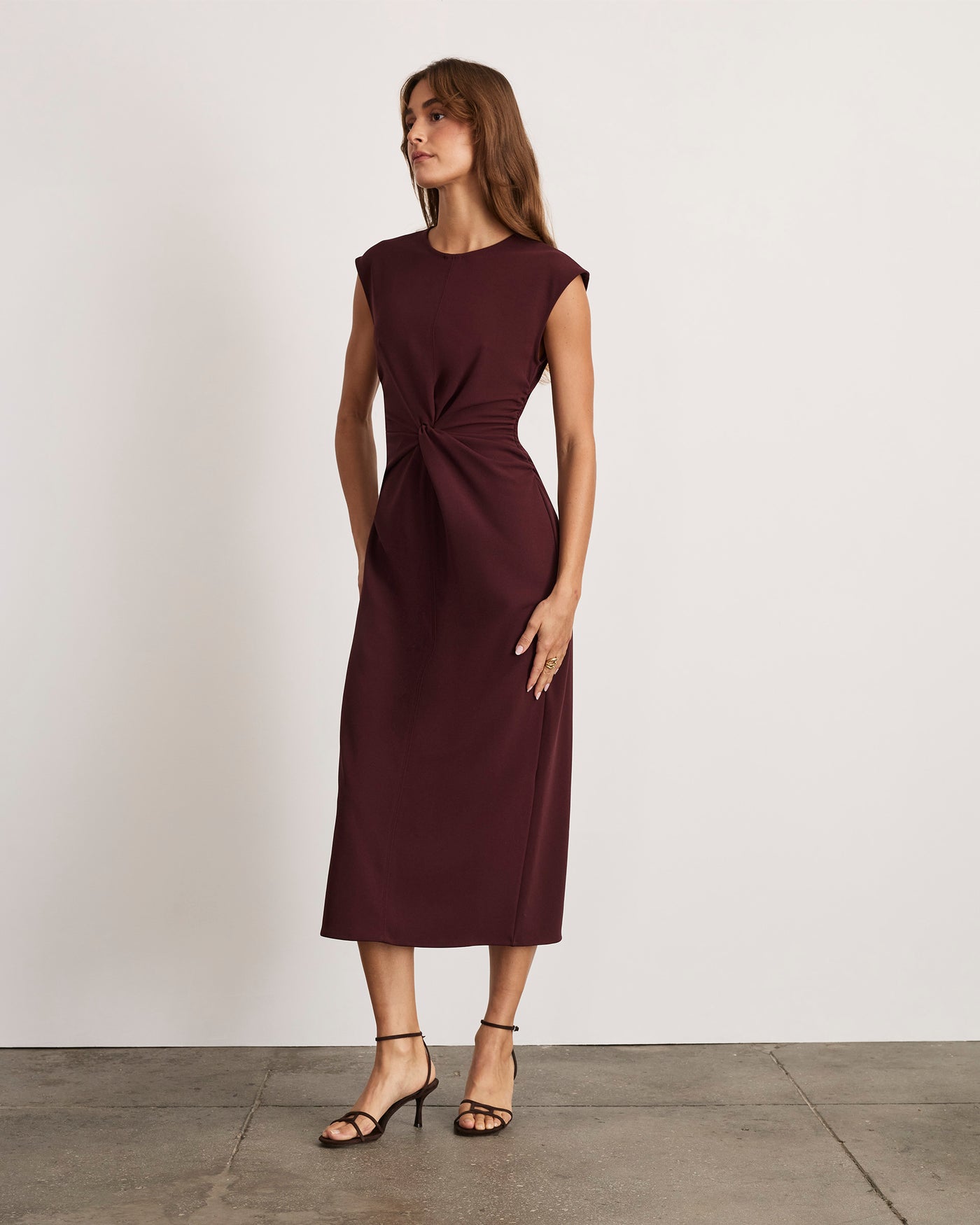 Tanya Taylor Kimberly Scuba Twist Midi-Dress - Deep Plum