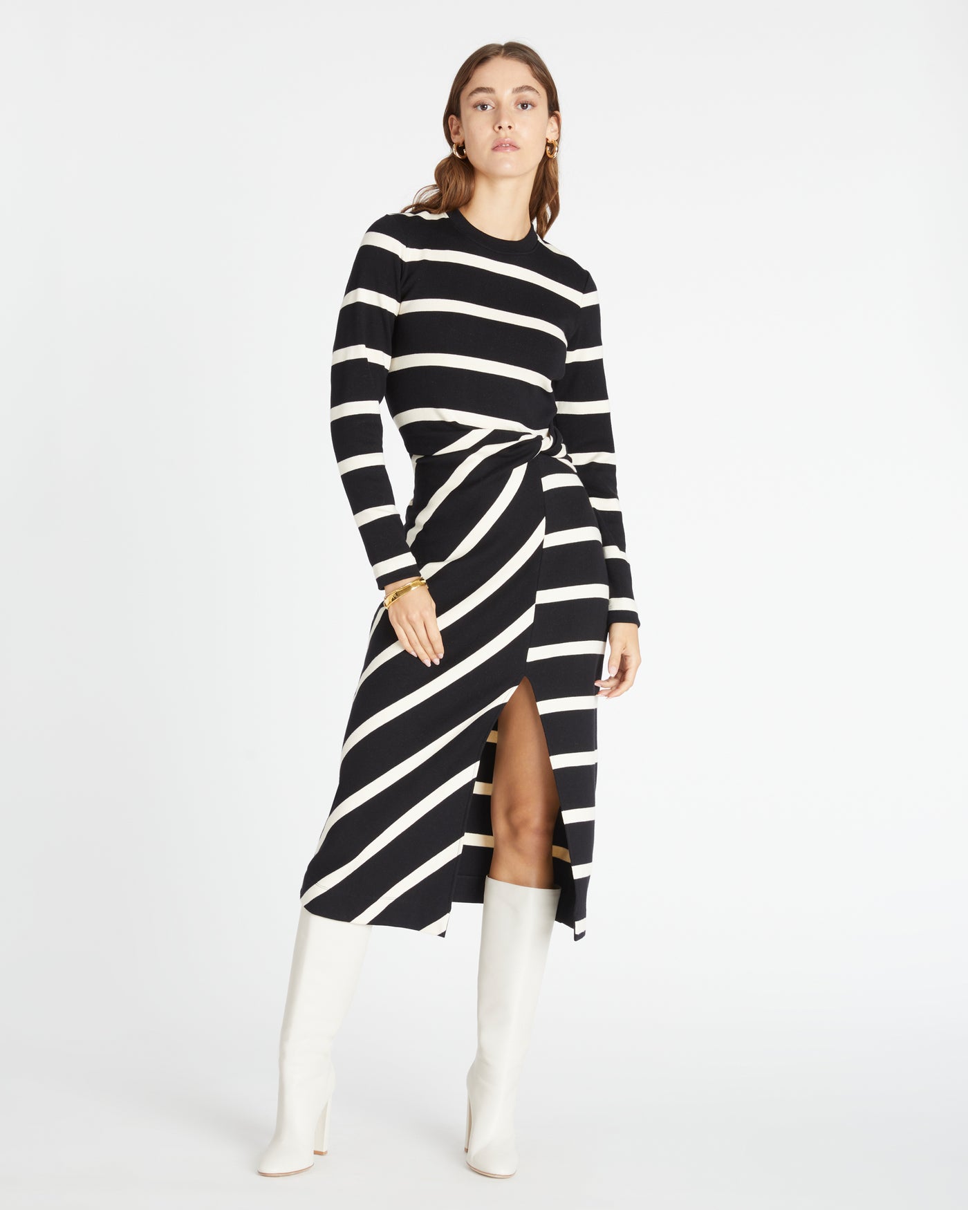 Official | DONNA ZHONG Black & White Stripe Midi Dress