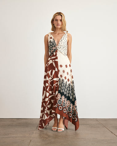 knee length dresses for ladies Adoria Floral Print Satin High-Neck Maxi Dress – Club L London main image 1