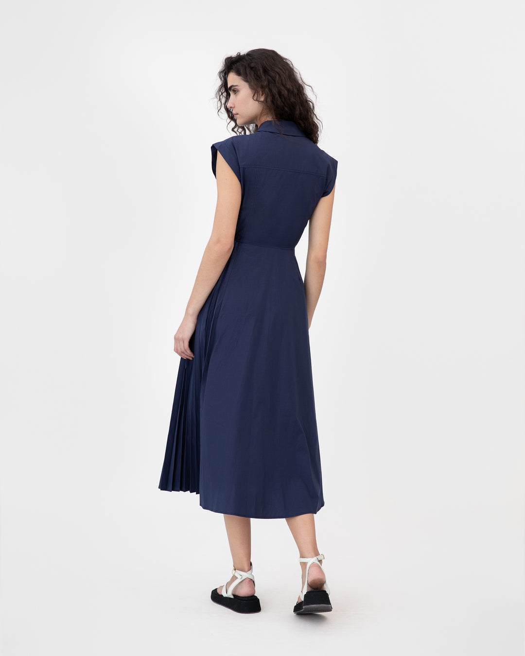 knee length dresses for ladies Tania Silk Midi Dress in Blue Miami Floral Emerald main image 0