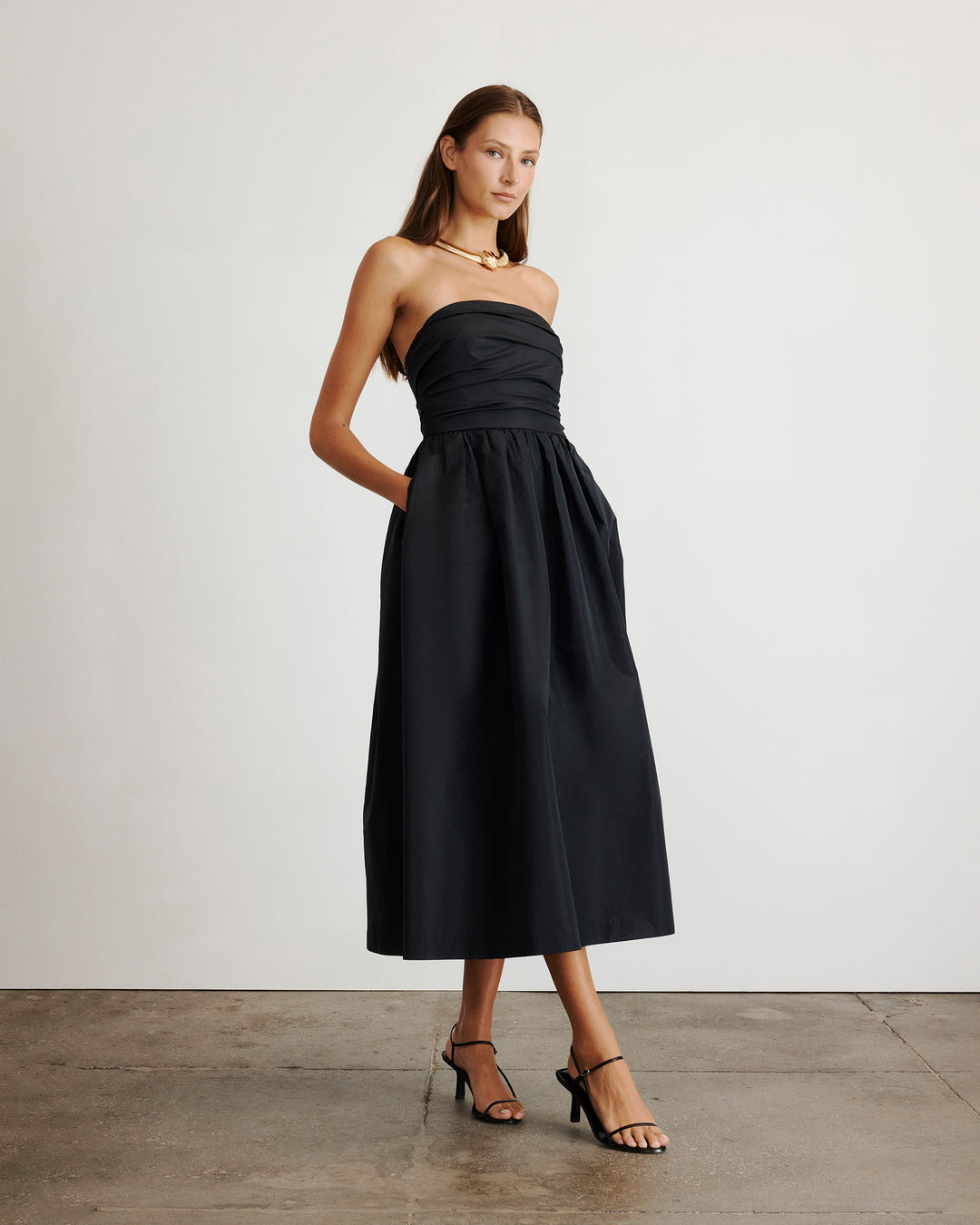black strapless midi dress formal Tanya Taylor | Mina Dress | Black Midi Dress