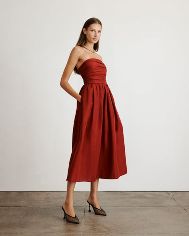 talena strapless midi dress Mina Dress – Tanya Taylor