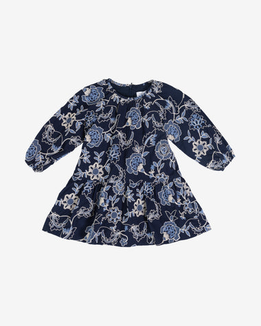 mini taylor dresses Tanya | Elisabeth Dress | Maritime Blue Floral Kids Dress fully lined Teal Halter Neck Zig nav-259 Belt Size (refer to sizing instructions below):38