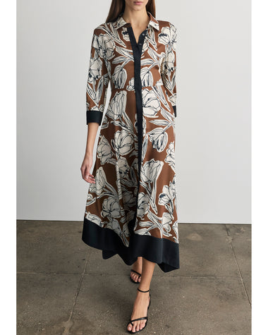 long sleeve brown floral dress Tanya Taylor | Selene Dress | Acorn Multi
