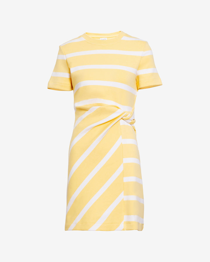 striped yellow dress Tanya Taylor | Short Striped Cody Dress | Lemon Meringue/ White Wide Stripe Midi Dress