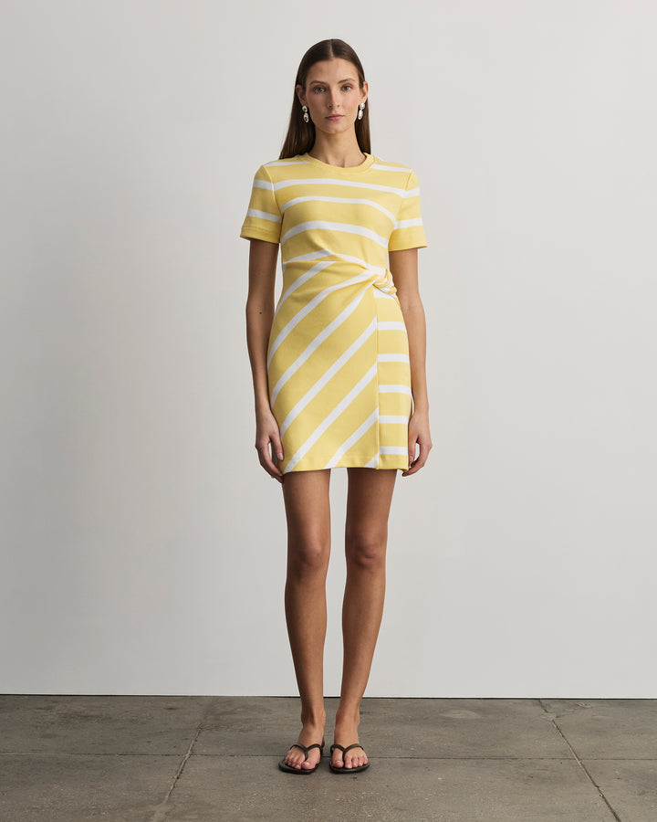 Tanya Taylor | Short Striped Cody Dress | Lemon Meringue/ White Wide Stripe Midi Dress Tanya Taylor | Short Striped Cody Dress | Lemon Meringue/ White Wide Stripe Midi Dress