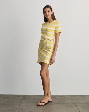 Tanya Taylor | Short Striped Cody Dress | Lemon Meringue/ White Wide Stripe Midi Dress - XL