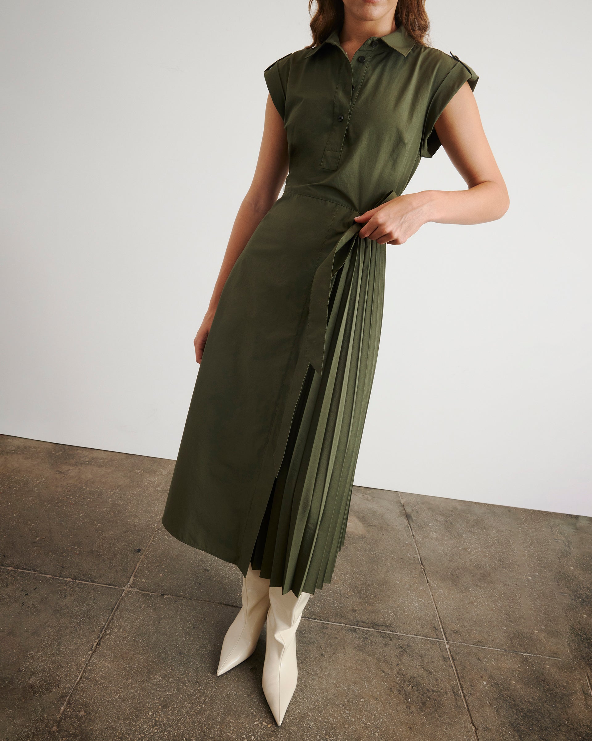 shivonley-dress-green-sleeveless-collared-cotton-poplin