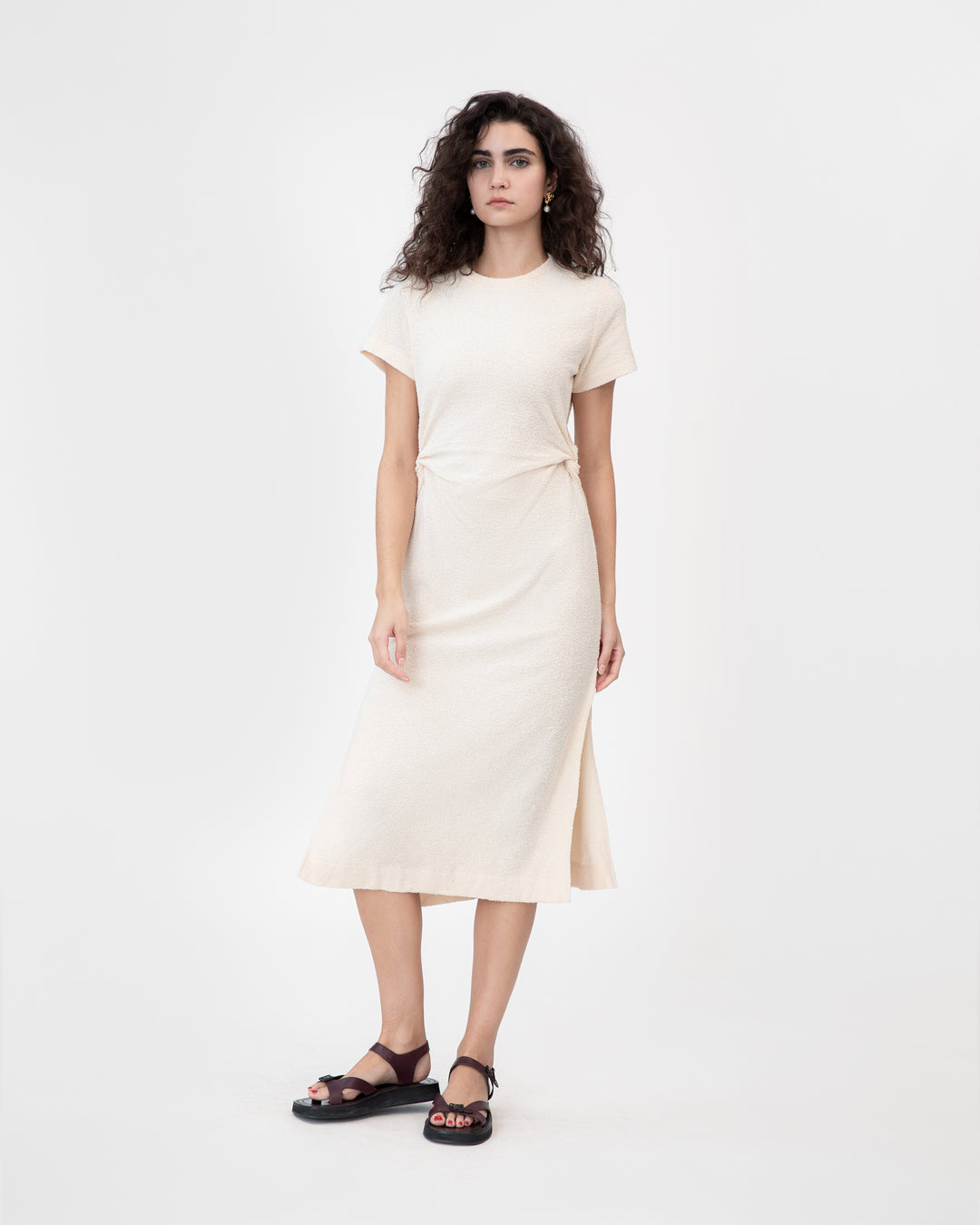 Tanya Taylor | Short Sleeve Aurora Dress | Cream White Midi Dress - 2X Tanya Taylor | Short Sleeve Aurora Dress | Cream White Midi Dress - 2X