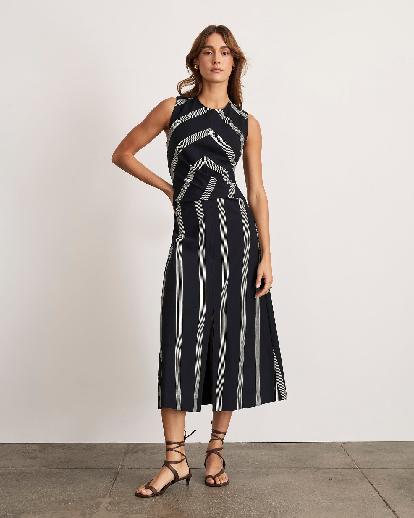 Tanya Taylor Women's Theo Striped Ponte Midi-Dress - Black Cream