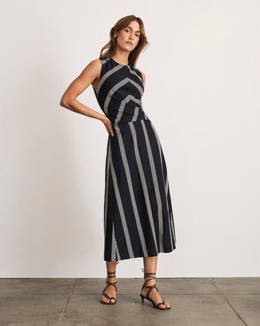 Tanya Taylor Women's Theo Striped Ponte Midi-Dress - Black Cream