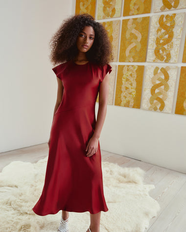hyacinth house red metallic plisse tanya mini dress Violeta Dress – Tanya Taylor