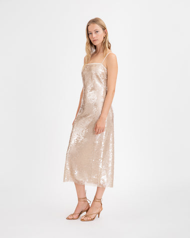 silk midi dress champagne Lenox Dress – Tanya Taylor