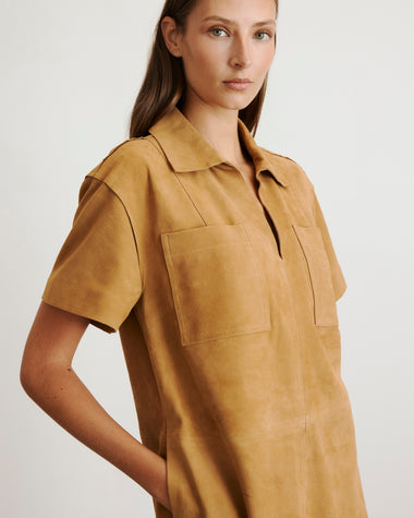 tan short sleeve dress COTTON CITIZEN Tokyo Short Sleeve Mini Dress in Dark Tan