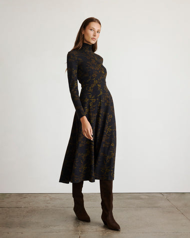 Thea Dress in Black & Forset Green Multi 3x