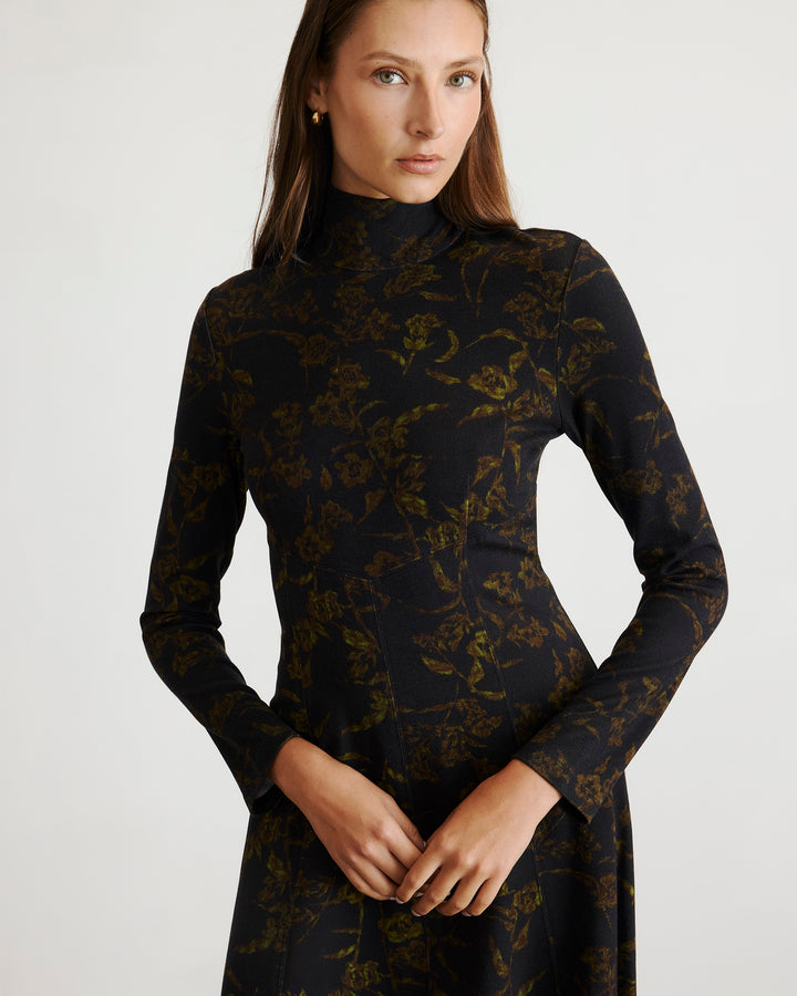 Thea Dress in Black & Forset Green Multi 3x