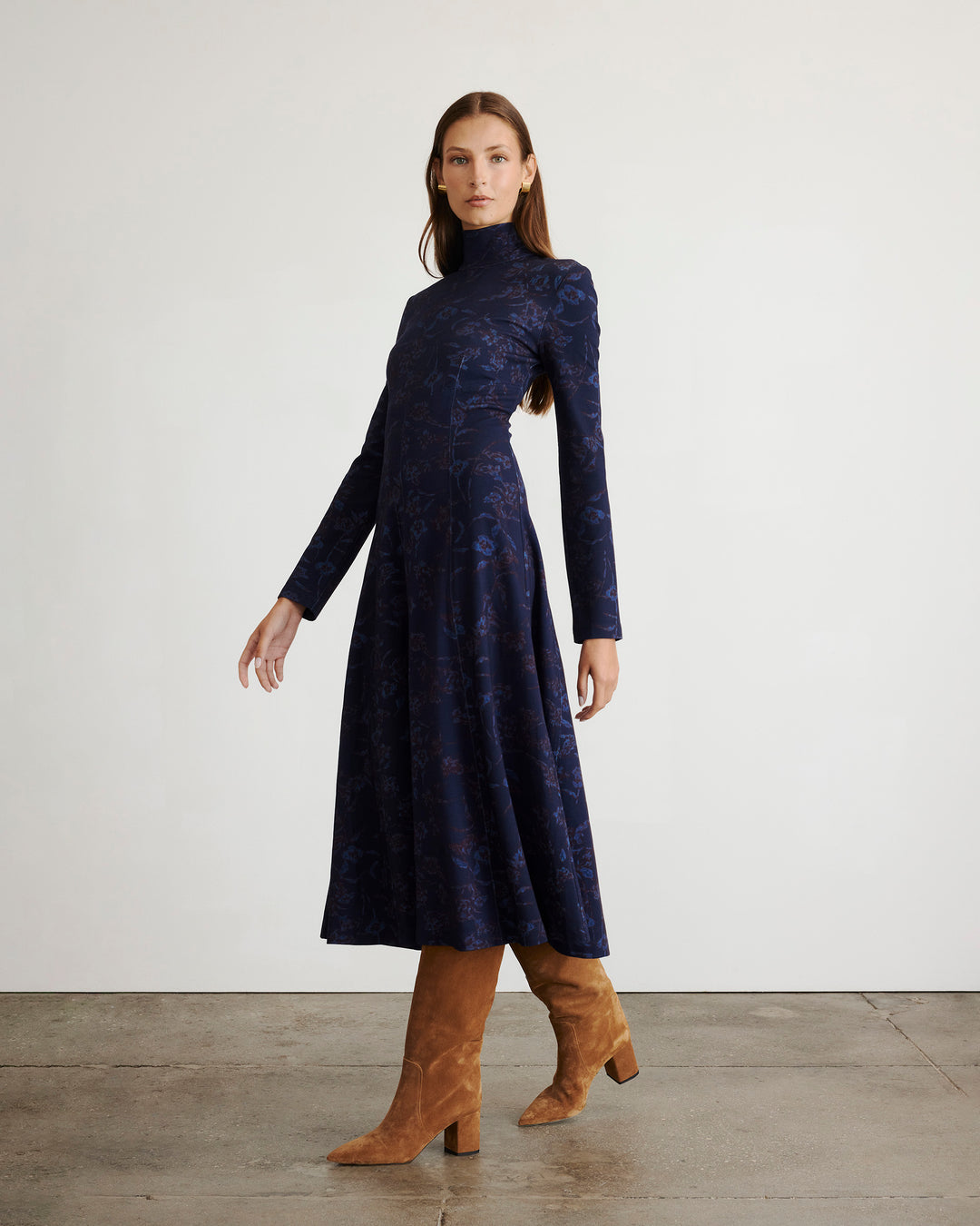 thea midi dress Tanya Taylor | Thea Dress | Maritime Blue/mahogany Multi Turtleneck Midi Dress