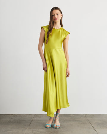 chartreuse evening dress Alejandra Alonso Rojas Alina Ruched Silk Gown in Chartreuse 2 main image 0